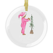 Baby's First Christmas (Pink) (Dark Skin) Glass Ornament