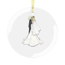First Married Christmas Glass Ornament (Brunette Groom / Blonde Bride)