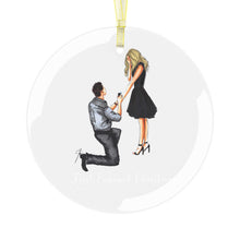 First Engaged Christmas Glass Ornament (Brunette and Blonde)