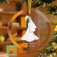First Married Christmas Glass Ornament (Brunette Groom / Blonde Bride)