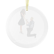 First Engaged Christmas Glass Ornament (Blonde and Brunette)
