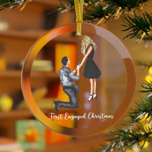 First Engaged Christmas Glass Ornament (Brunette and Blonde)