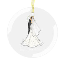 First Married Christmas Glass Ornament (Blonde Groom / Brunette Bride)