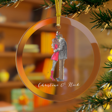 (Personalized) Holiday Couple Custom Glass Ornament