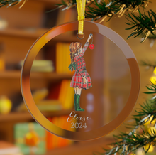 (Personalized) Braids and Plaid (Girl) Glass Ornament