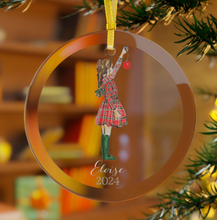 (Personalized) Braids and Plaid (Girl) Glass Ornament