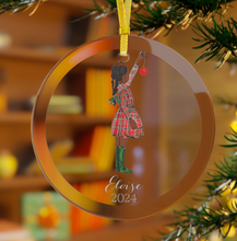 (Personalized) Braids and Plaid (Girl) Glass Ornament