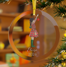 (Personalized) Braids and Plaid (Girl) Glass Ornament