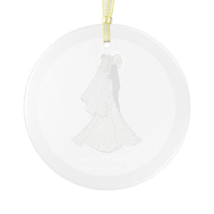 First Married Christmas Glass Ornament (Brunette Groom / Blonde Bride)