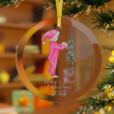 Baby's First Christmas (Pink) Glass Ornament