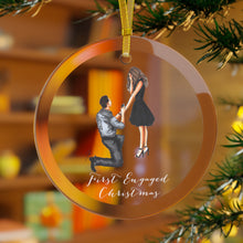 First Engaged Christmas  (Brunette Couple) Glass Ornament