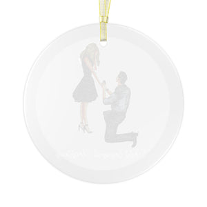 First Engaged Christmas Glass Ornament (Brunette and Blonde)
