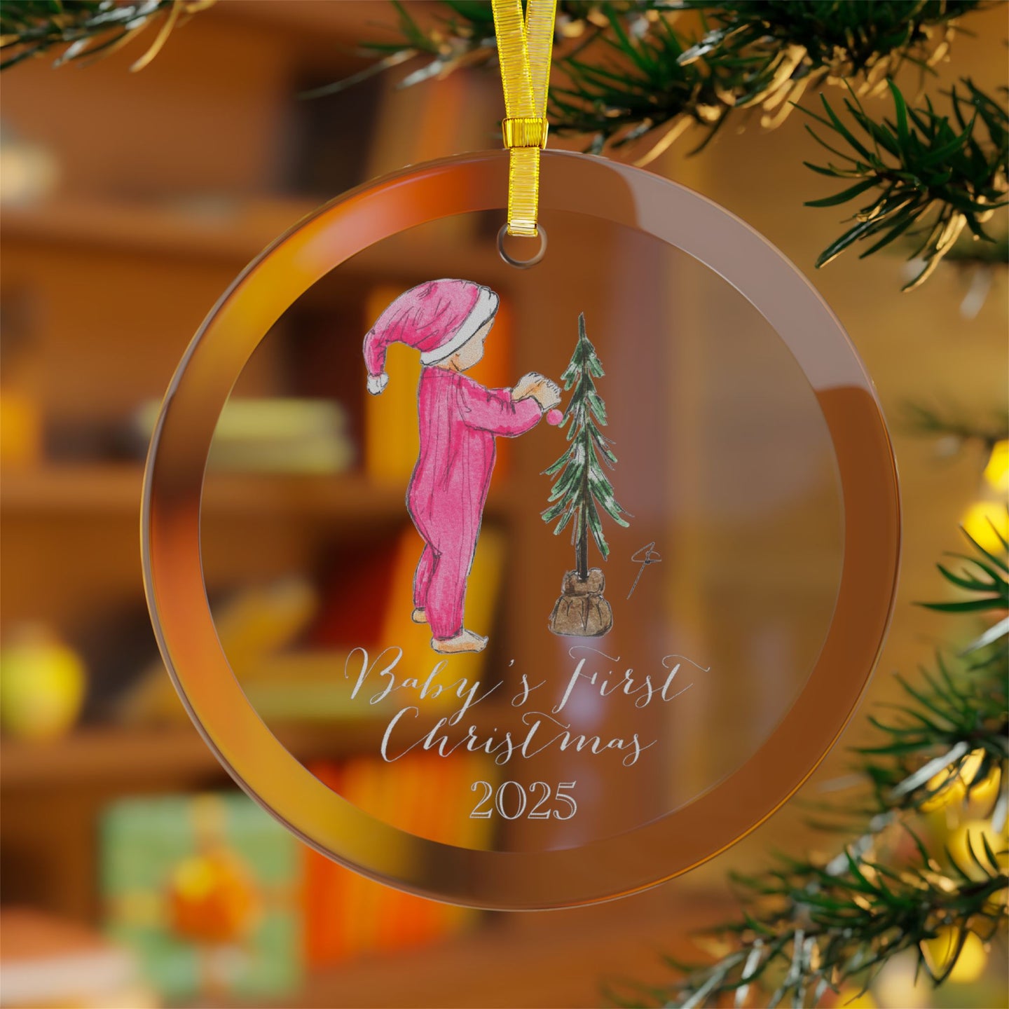 Baby's First Christmas (Pink) Glass Ornament