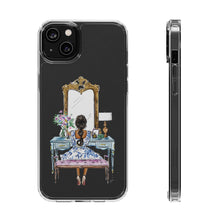 French Vanity Clear Impact-Resistant Phone Case - (Dark Hair/Brown Skin)