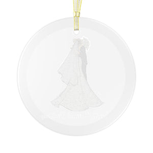 First Married Christmas Glass Ornament (Blonde Groom / Brunette Bride)