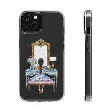 French Vanity Clear Impact-Resistant Phone Case - (Dark Hair/Brown Skin)
