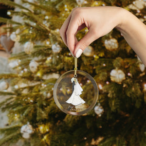 First Married Christmas Glass Ornament (Brunette Groom / Blonde Bride)