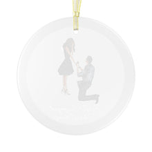 First Engaged Christmas  (Brunette Couple) Glass Ornament