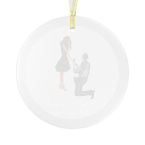 First Engaged Christmas  (Brunette Couple) Glass Ornament
