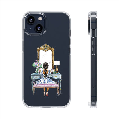 French Vanity Clear Impact-Resistant Phone Case - (Dark Hair/Brown Skin)