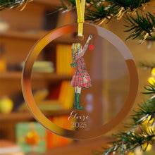 (Personalized) Braids and Plaid (Girl) Glass Ornament