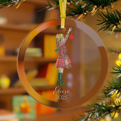 (Personalized) Braids and Plaid (Girl) Glass Ornament