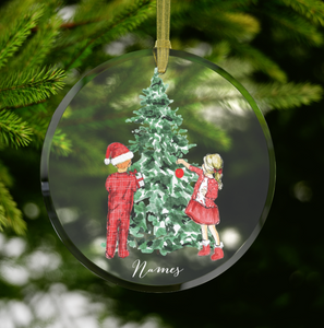 Custom Family Portrait Glass Ornament