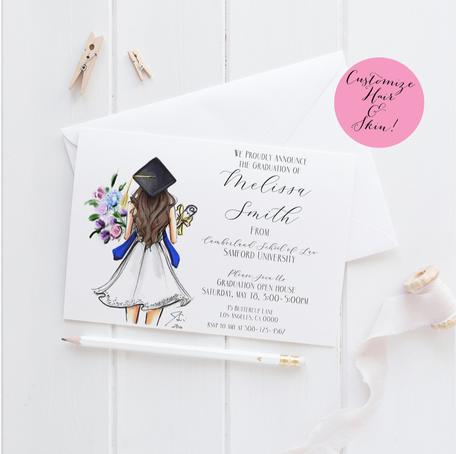 Custom Cap Graduation Invites (Physical Copy or Digital Download) – Melsy's  Illustrations