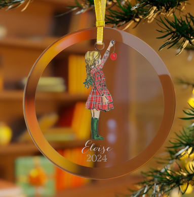 (Personalized) Braids and Plaid (Girl) Glass Ornament