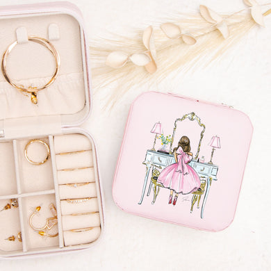 Light Blue Vanity Brunette Travel Jewelry Travel Case