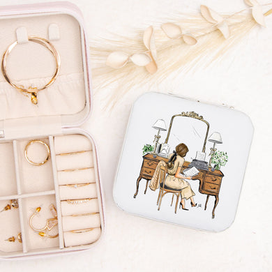 Antique Vanity Brunette Travel Jewelry Travel Case