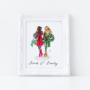 Personalized Holiday Friends Art Print