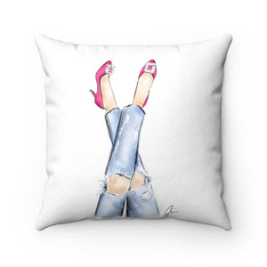 Pink Heels And Denim Pillow
