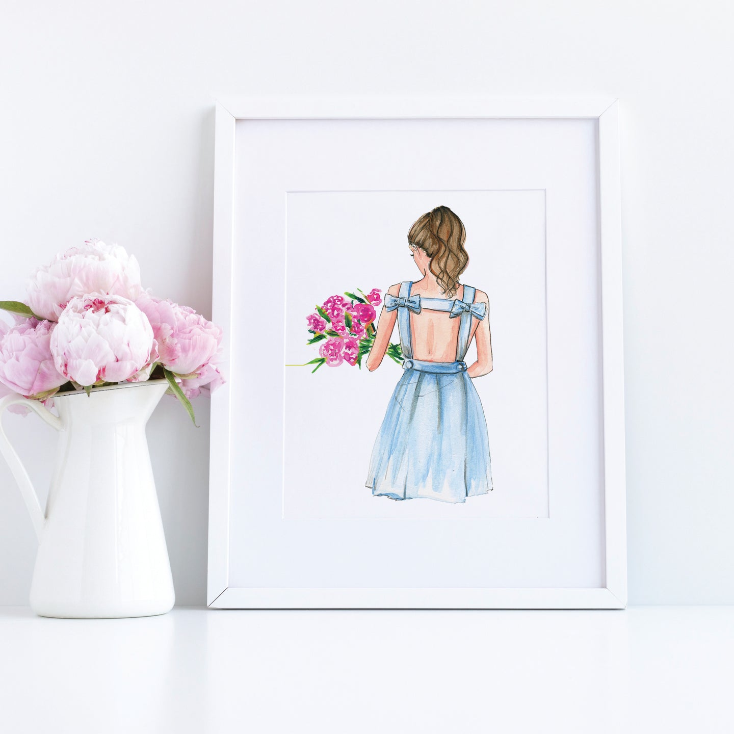 8x10 The Blue Dress with Flowers Art Print