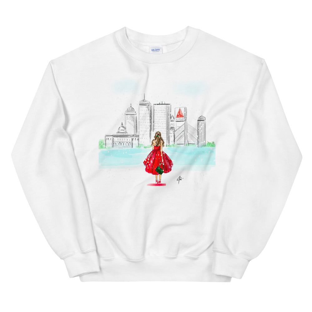 Holiday in Boston (Brunette) Sweatshirt By Melsy's Illustrations